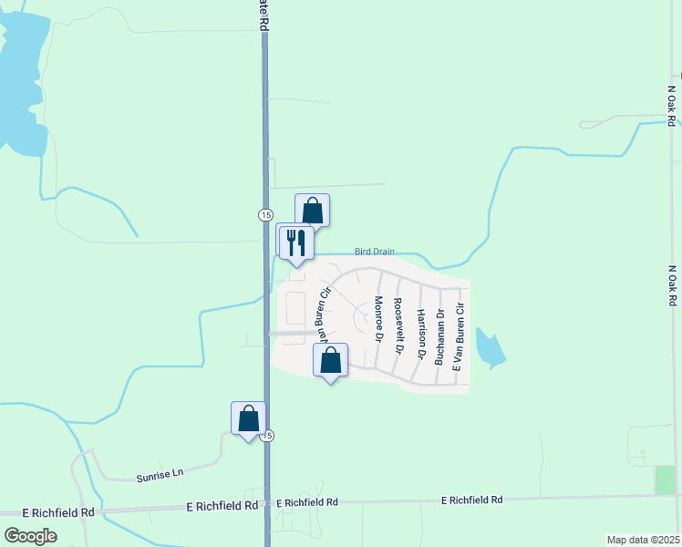 map of restaurants, bars, coffee shops, grocery stores, and more near 133 Nixon Drive in Davison