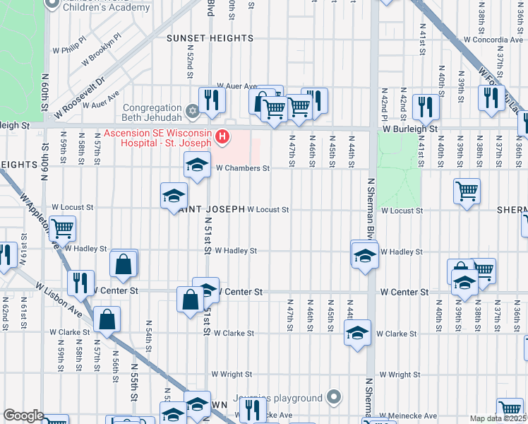 map of restaurants, bars, coffee shops, grocery stores, and more near 2856 North 48th Street in Milwaukee