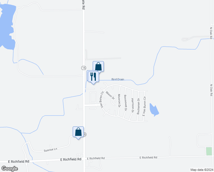 map of restaurants, bars, coffee shops, grocery stores, and more near 21 Polk Court in Davison