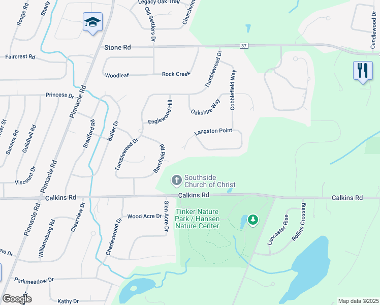 map of restaurants, bars, coffee shops, grocery stores, and more near 77 Langston Point in Pittsford