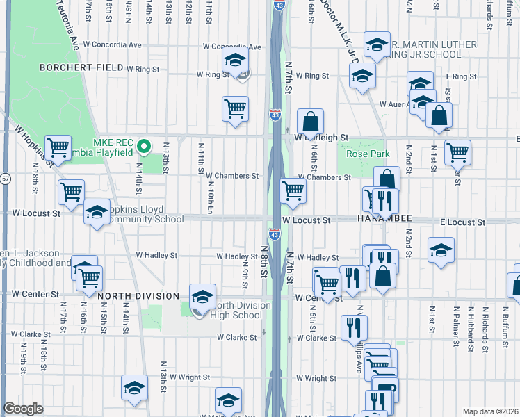 map of restaurants, bars, coffee shops, grocery stores, and more near in Milwaukee