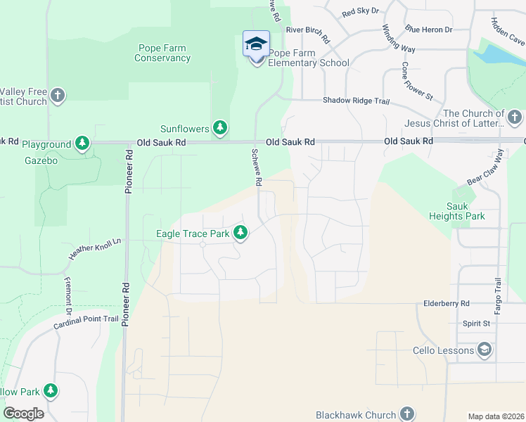 map of restaurants, bars, coffee shops, grocery stores, and more near 3955 Schewe Road in Middleton