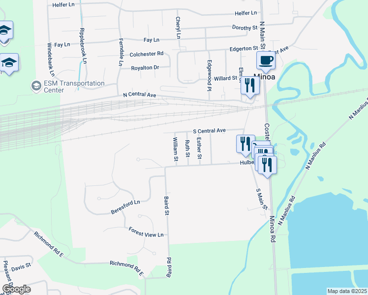 map of restaurants, bars, coffee shops, grocery stores, and more near 233 William Street in Minoa