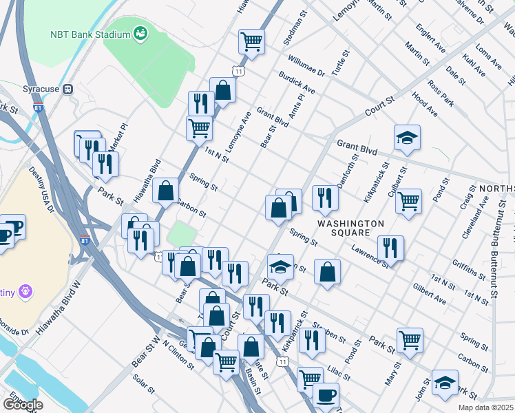 map of restaurants, bars, coffee shops, grocery stores, and more near 514 Turtle Street in Syracuse