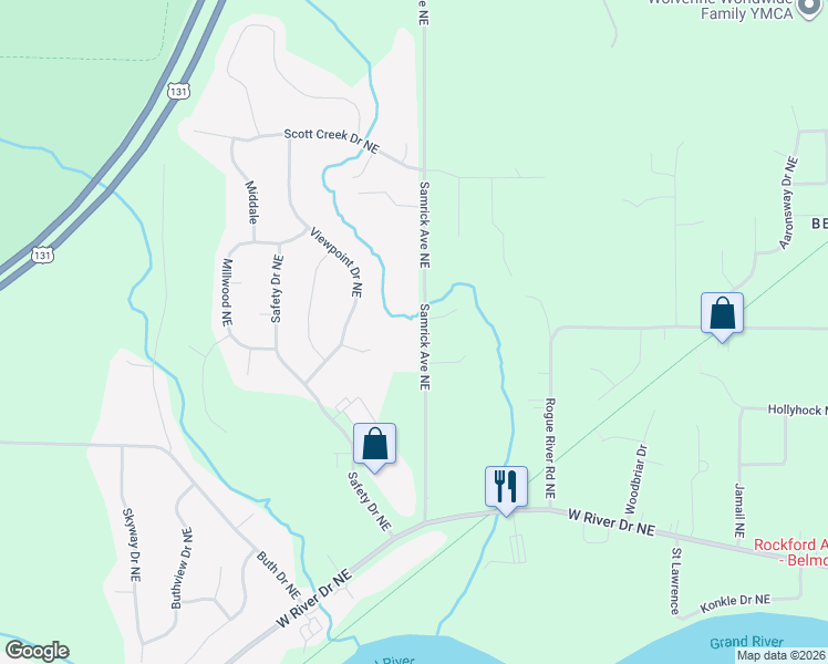 map of restaurants, bars, coffee shops, grocery stores, and more near 5979 Samrick Avenue Northeast in Plainfield charter Township