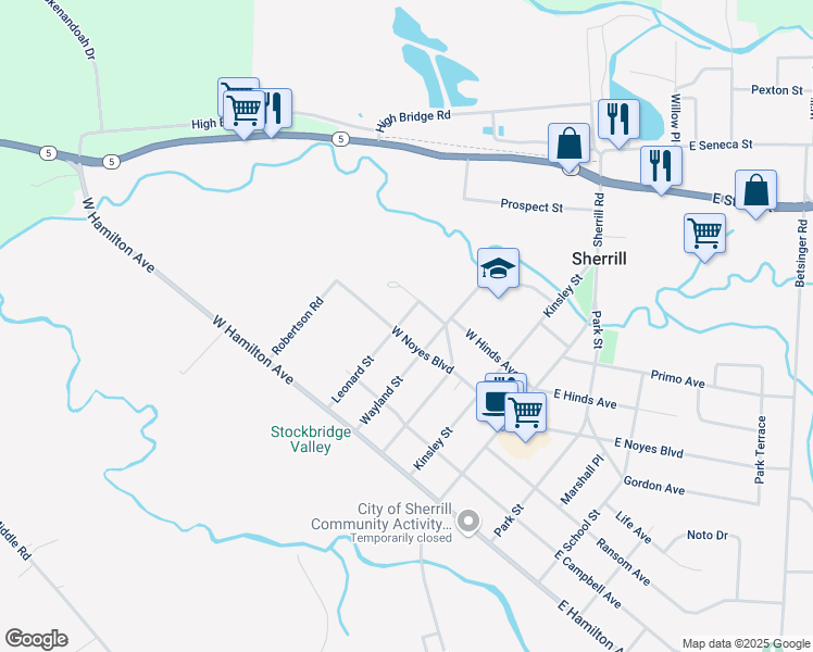 map of restaurants, bars, coffee shops, grocery stores, and more near 505 West Hinds Avenue in Sherrill