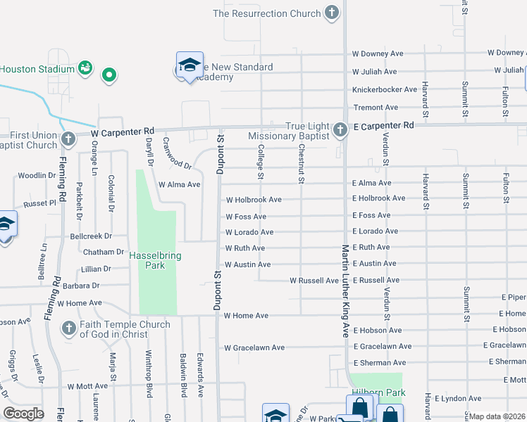 map of restaurants, bars, coffee shops, grocery stores, and more near 610 West Holbrook Avenue in Flint