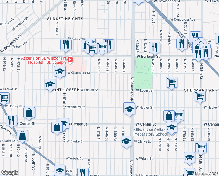 map of restaurants, bars, coffee shops, grocery stores, and more near 2940 North 46th Street in Milwaukee