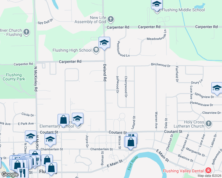 map of restaurants, bars, coffee shops, grocery stores, and more near 544 Deland Road in Flushing