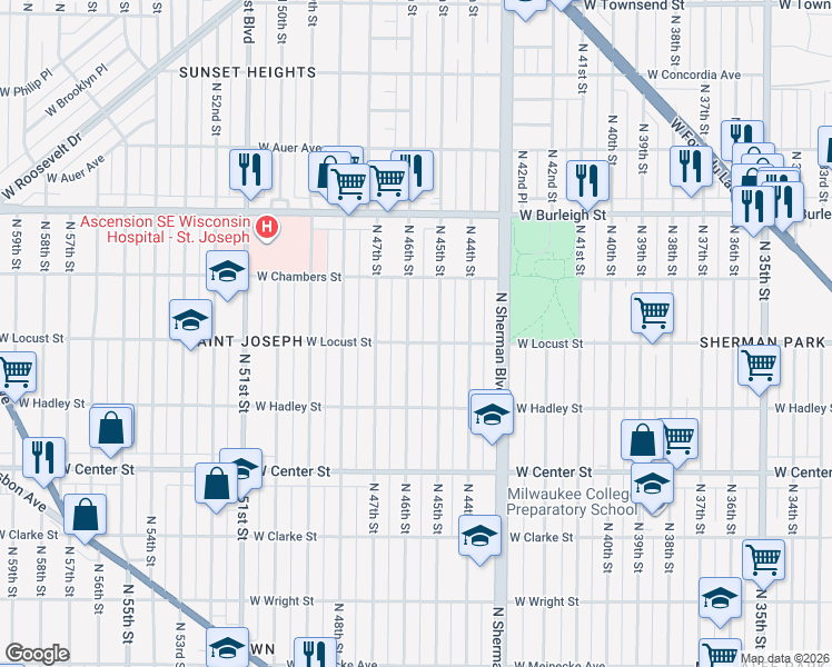 map of restaurants, bars, coffee shops, grocery stores, and more near 2940 North 46th Street in Milwaukee