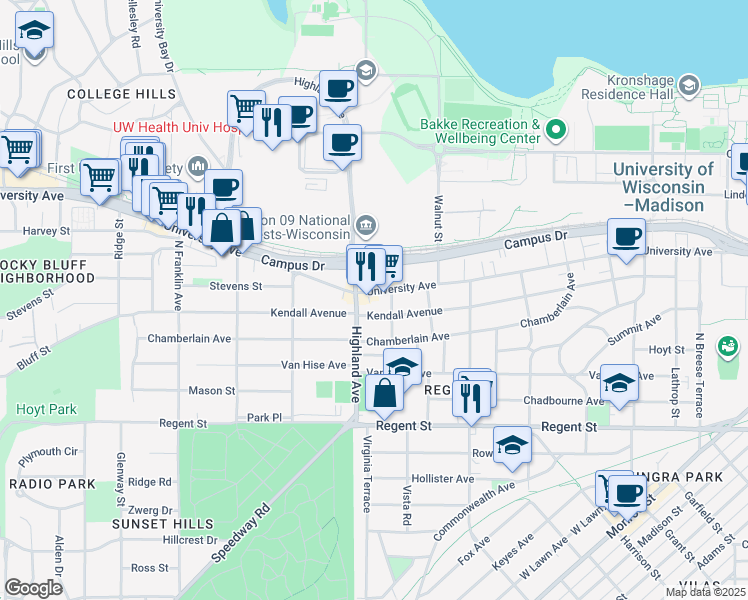 map of restaurants, bars, coffee shops, grocery stores, and more near in Madison