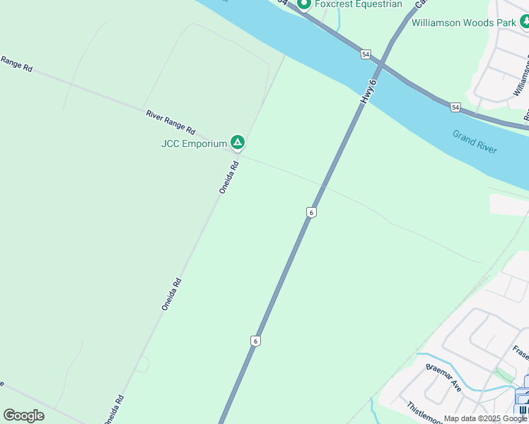 map of restaurants, bars, coffee shops, grocery stores, and more near 2727 Oneida Road in Ohsweken