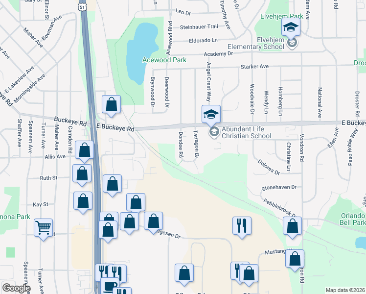 map of restaurants, bars, coffee shops, grocery stores, and more near 1818 Dondee Road in Madison