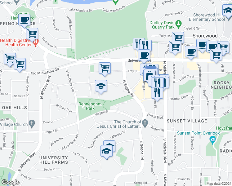 map of restaurants, bars, coffee shops, grocery stores, and more near 4723 Sheboygan Avenue in Madison