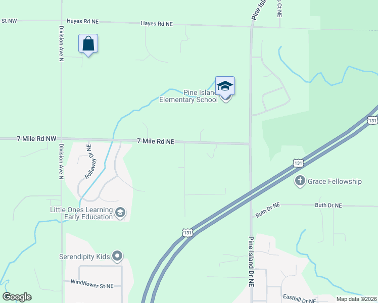 map of restaurants, bars, coffee shops, grocery stores, and more near 408 7 Mile Road Northeast in Comstock Park