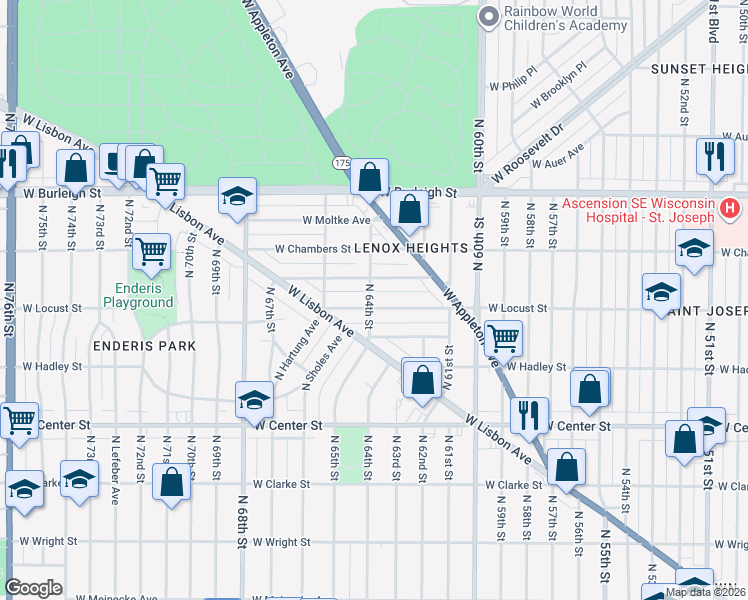 map of restaurants, bars, coffee shops, grocery stores, and more near 6325 West Girard Avenue in Milwaukee