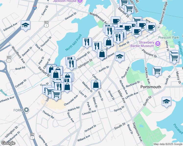 map of restaurants, bars, coffee shops, grocery stores, and more near 779 State Street in Portsmouth