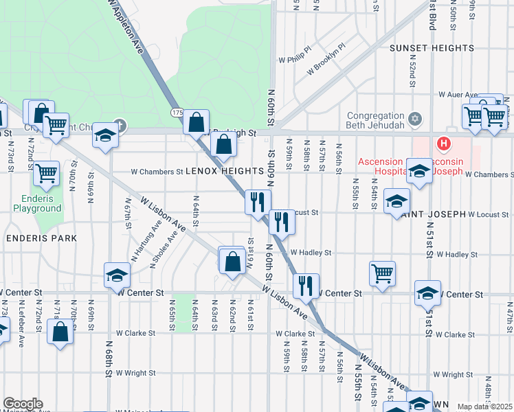 map of restaurants, bars, coffee shops, grocery stores, and more near 2930 North 61st Street in Milwaukee