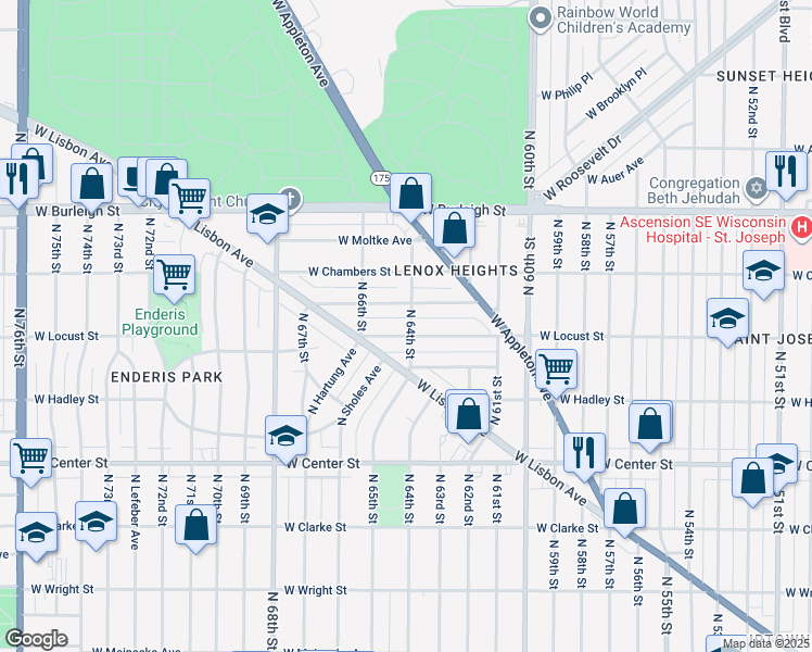 map of restaurants, bars, coffee shops, grocery stores, and more near 6325 West Girard Avenue in Milwaukee