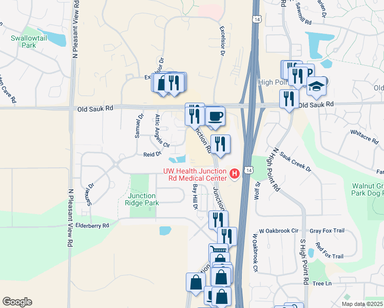 map of restaurants, bars, coffee shops, grocery stores, and more near 8333 Globe Drive in Madison