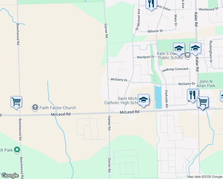 map of restaurants, bars, coffee shops, grocery stores, and more near 7051 Brittany Court in Niagara Falls