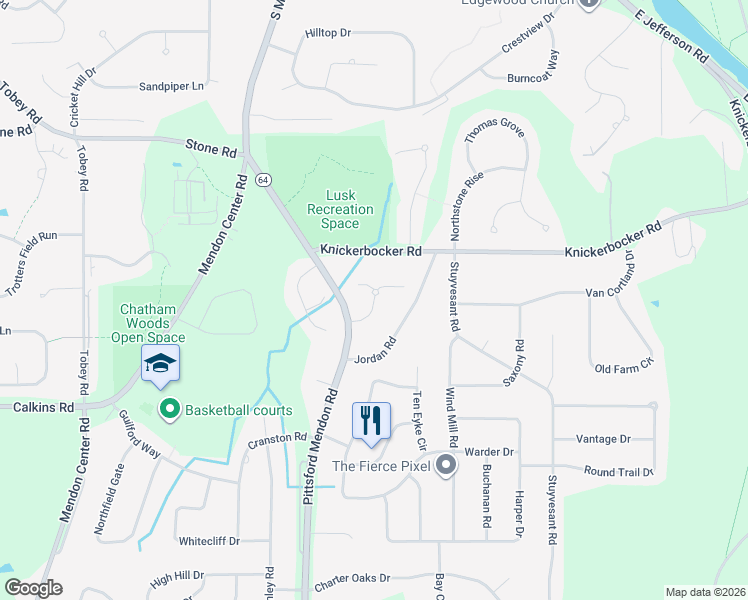 map of restaurants, bars, coffee shops, grocery stores, and more near 12 Silco Hill in Pittsford