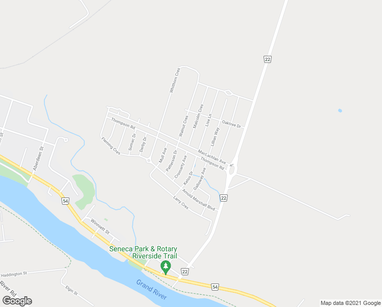 map of restaurants, bars, coffee shops, grocery stores, and more near 109 Thompson Road in Caledonia