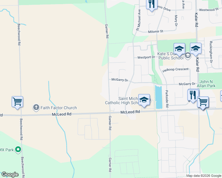 map of restaurants, bars, coffee shops, grocery stores, and more near 7051 Brittany Court in Niagara Falls