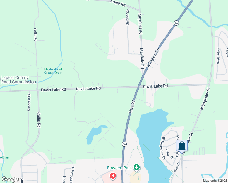 map of restaurants, bars, coffee shops, grocery stores, and more near 359 Davis Lake Road in Lapeer