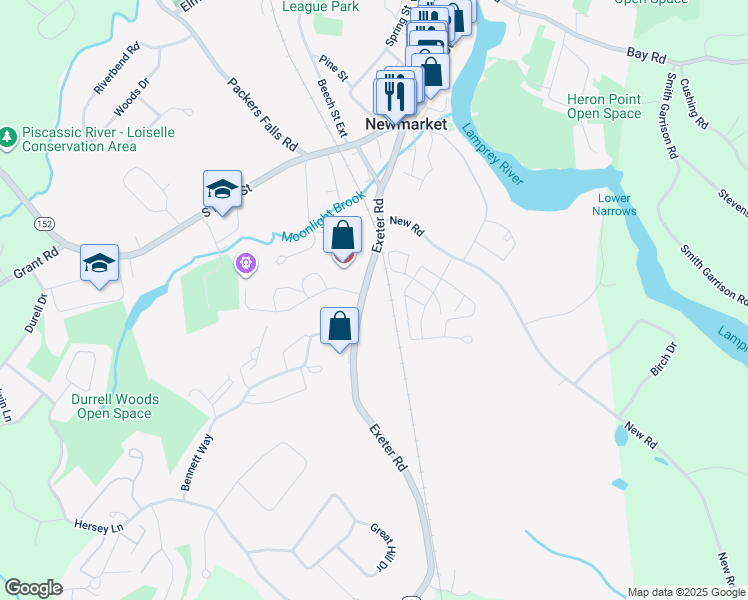 map of restaurants, bars, coffee shops, grocery stores, and more near 53 Dartmouth Circle in Newmarket
