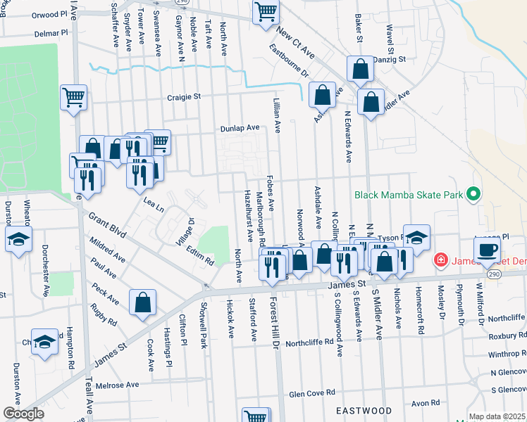 map of restaurants, bars, coffee shops, grocery stores, and more near 234 Fobes Avenue in Syracuse