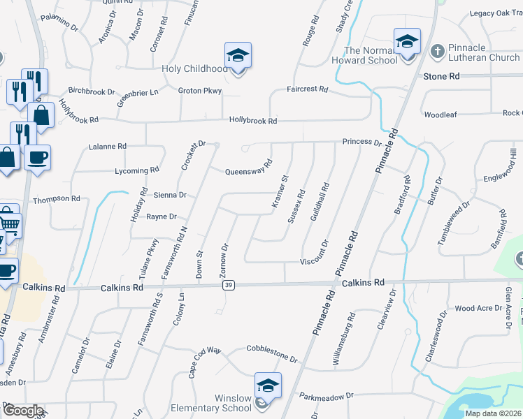 map of restaurants, bars, coffee shops, grocery stores, and more near 86 Kramer Street in Rochester