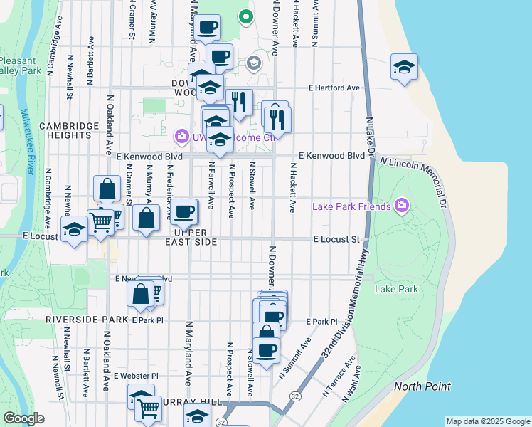 map of restaurants, bars, coffee shops, grocery stores, and more near 2970 North Stowell Avenue in Milwaukee
