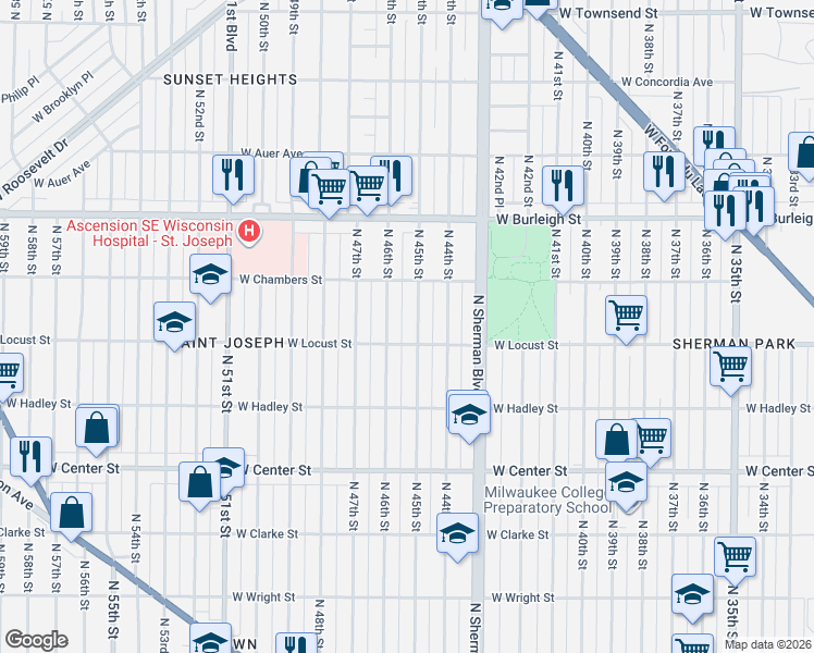 map of restaurants, bars, coffee shops, grocery stores, and more near 2940 North 46th Street in Milwaukee
