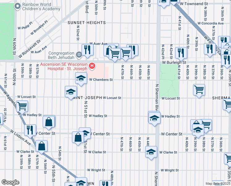 map of restaurants, bars, coffee shops, grocery stores, and more near 2942 North 48th Street in Milwaukee
