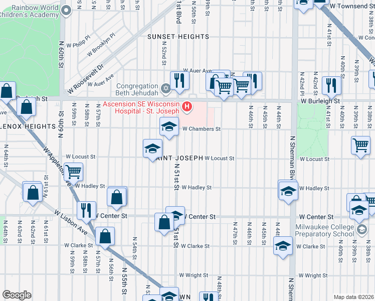 map of restaurants, bars, coffee shops, grocery stores, and more near 2943A North 50th Street in Milwaukee