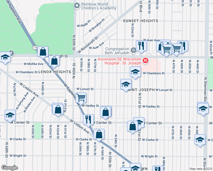 map of restaurants, bars, coffee shops, grocery stores, and more near 2939 North 55th Street in Milwaukee