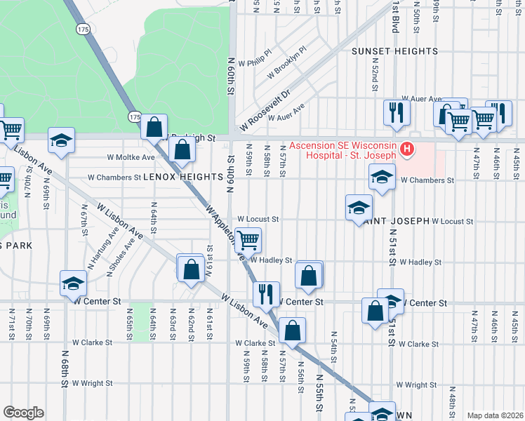 map of restaurants, bars, coffee shops, grocery stores, and more near 2937A North 58th Street in Milwaukee