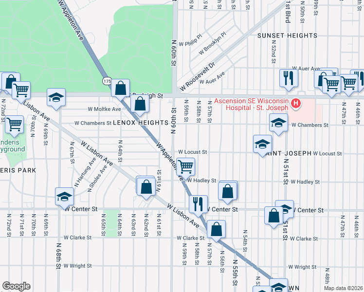 map of restaurants, bars, coffee shops, grocery stores, and more near 2932A North 60th Street in Milwaukee