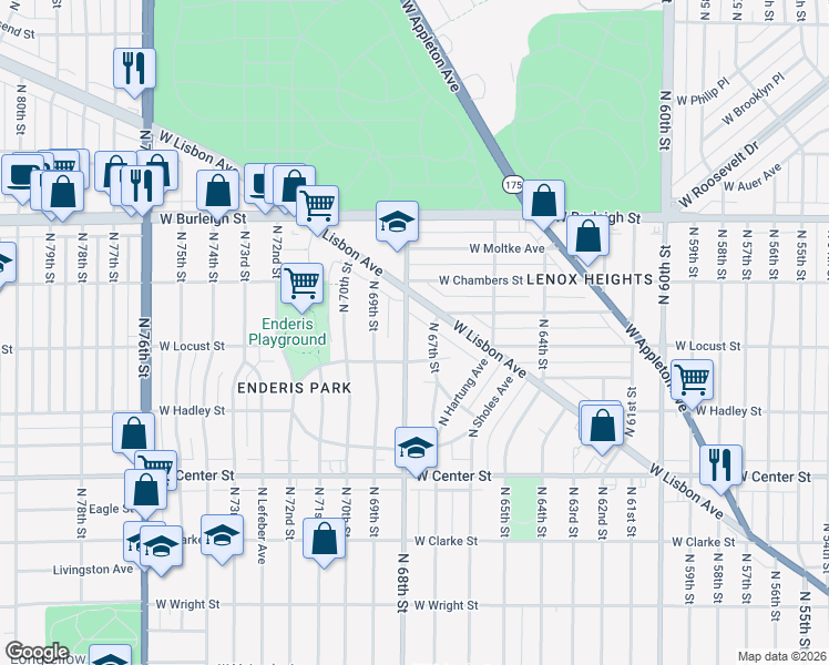 map of restaurants, bars, coffee shops, grocery stores, and more near 2953 North 68th Street in Milwaukee