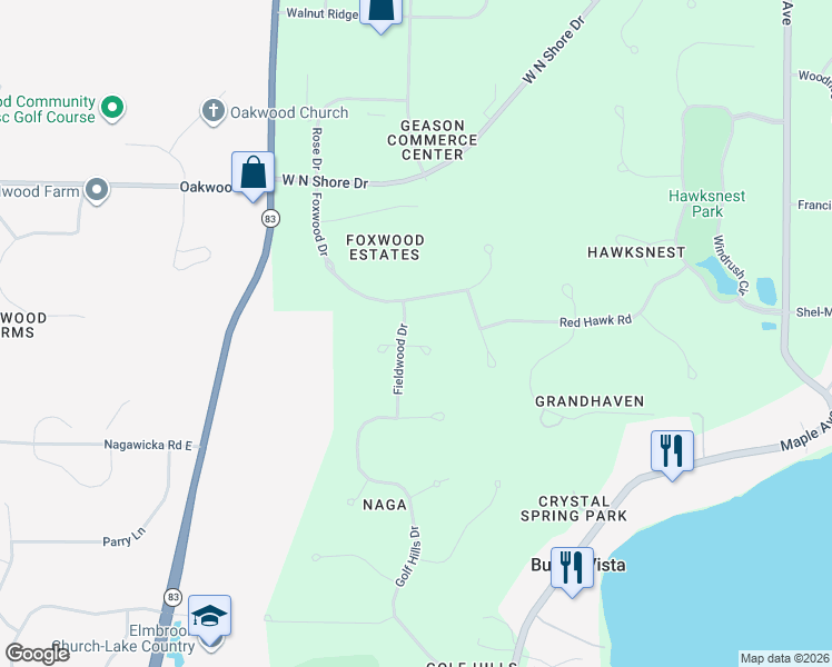 map of restaurants, bars, coffee shops, grocery stores, and more near W307N2892 Fieldwood Drive in Pewaukee