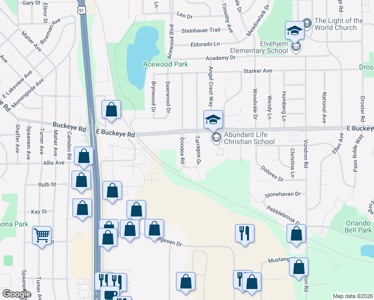 map of restaurants, bars, coffee shops, grocery stores, and more near 1810 Tarragon Drive in Madison