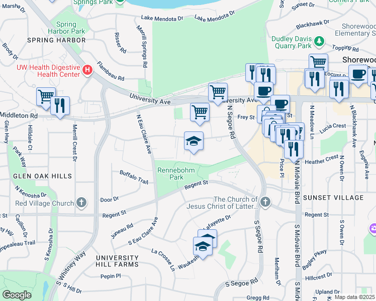map of restaurants, bars, coffee shops, grocery stores, and more near 4815 Sheboygan Avenue in Madison