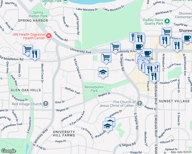 map of restaurants, bars, coffee shops, grocery stores, and more near 4829 Sheboygan Avenue in Madison