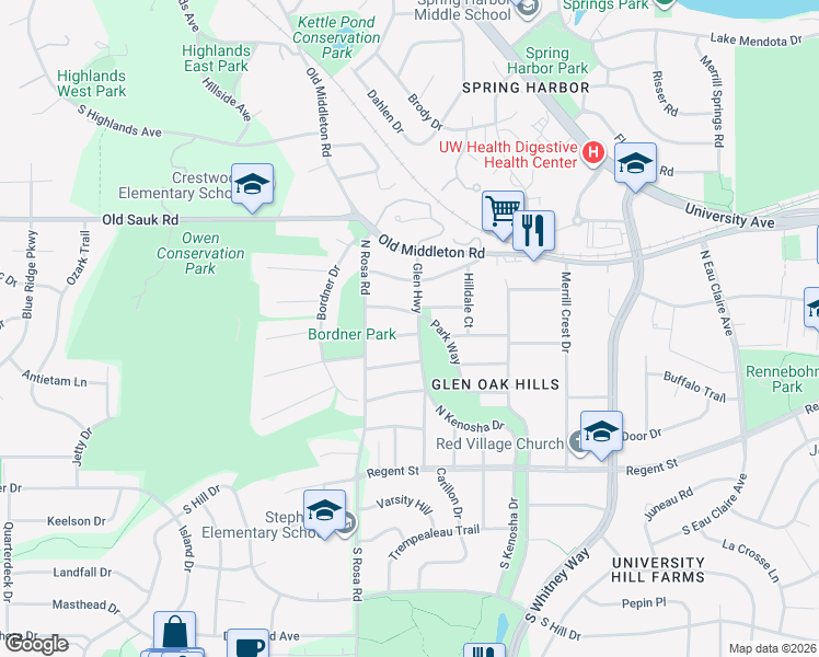 map of restaurants, bars, coffee shops, grocery stores, and more near 410 Glen Highway in Madison
