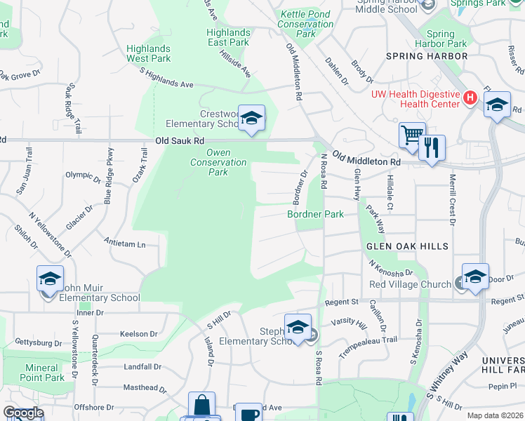 map of restaurants, bars, coffee shops, grocery stores, and more near 5737 Cedar Place in Madison