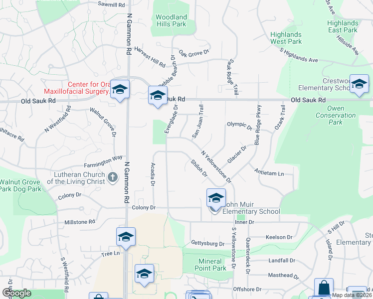 map of restaurants, bars, coffee shops, grocery stores, and more near 326 North Yellowstone Drive in Madison
