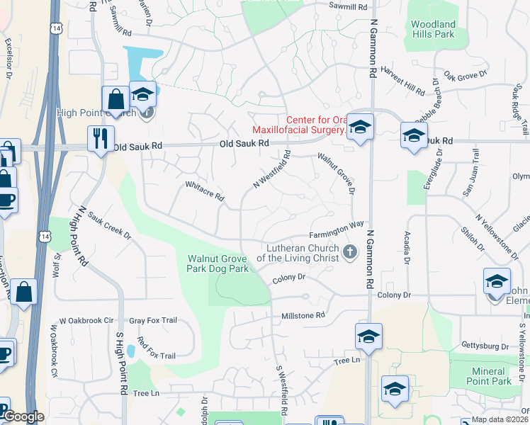 map of restaurants, bars, coffee shops, grocery stores, and more near 7314 Whitacre Road in Madison
