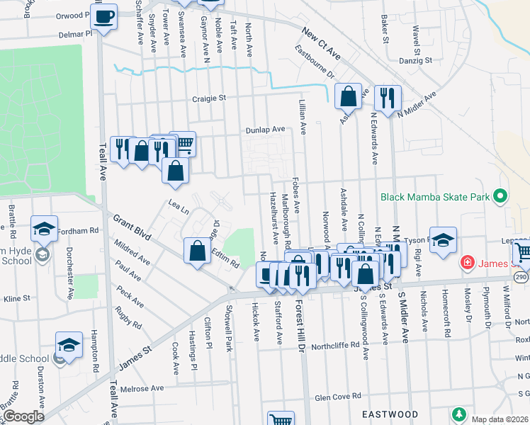 map of restaurants, bars, coffee shops, grocery stores, and more near 240 Hazelhurst Avenue in Syracuse
