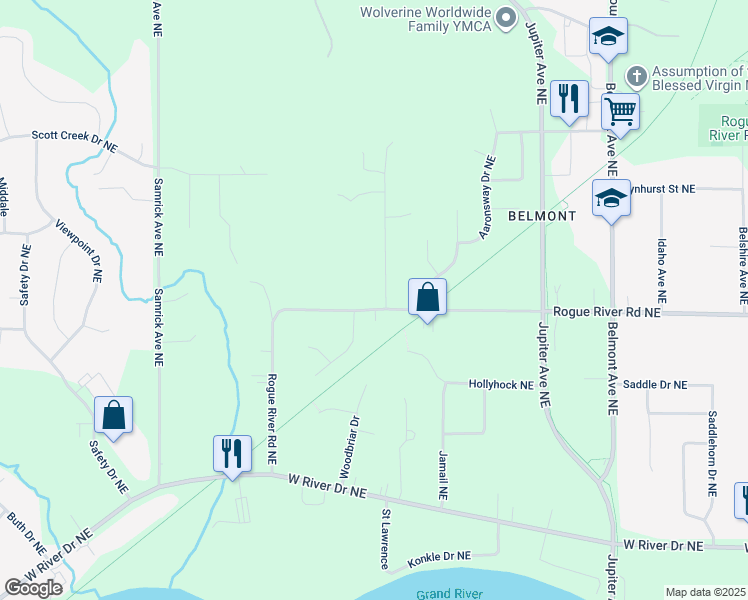 map of restaurants, bars, coffee shops, grocery stores, and more near 6057 Maksimowski Avenue Northeast in Plainfield charter Township
